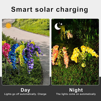 Solar Wisteria Flower Light,Artificial Flower Light Outdoor Decorative Solar Lamp with Light Sensor Auto ON/Off Waterproof LED Stake Lamp for Gardens, Backyards, and Pathways (Yellow)