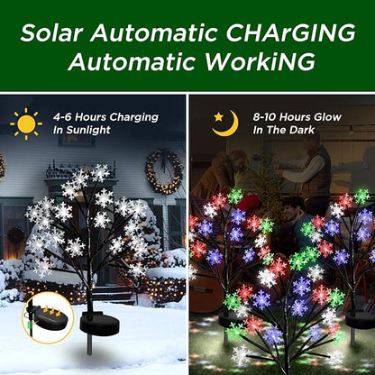 Multicolor Snowflakes Solar Pathway Lights for Christmas Decorations Outdoor - 2PACK 40LED Garden Stake Lights, Waterproof Outdoor Snowflakes Solar Christmas Lights for Garden Yard Patio Xmas Decor