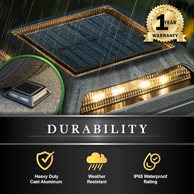 Classy Caps Muskoka Universal Solar Light, SLD505B, Warm and Cool Light Modes, Fits 3.5x3.5 & 4x4 Posts, Black Aluminum, Solar-Powered, Auto On, Durable Design, Ideal for Posts, Paths, Gardens