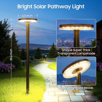 Tall Solar Pathway Lights Outdoor, 6 Pack 180° Adjustable Larger Head Solar Lights Outdoor Waterproof, Brighter Warm White/Cool White Garden Light for Yard Path Walkway Outside