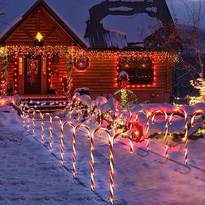 20 Pcs Christmas Candy Cane Lights, 21'' Solar Pathway Lights with 8 Lighting Modes, Waterproof Garden Lights for Outdoor Christmas Patio Yard Walkway Decorations