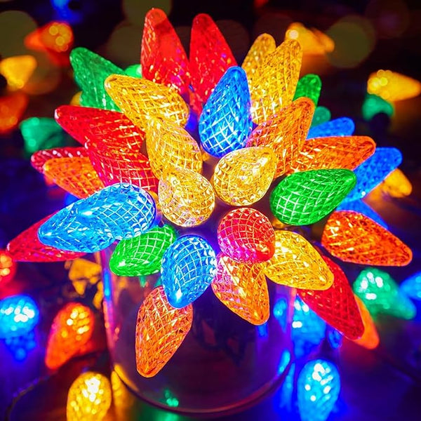 Brightown C9 Christmas String Lights Multicolor, 66ft 100 LED Faceted Christmas Lights on Green Wire, Plug-in Large | Lumora