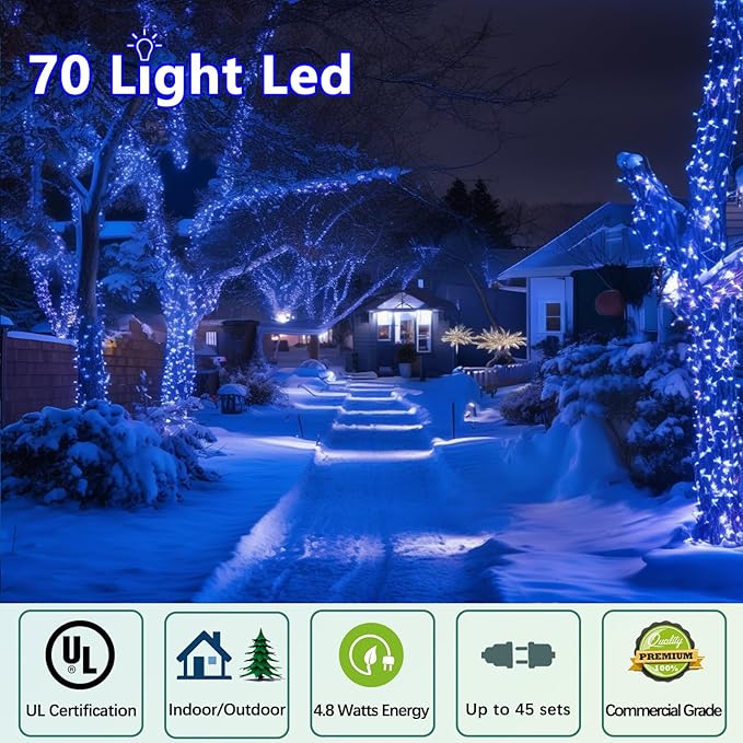 70 Count C6 Blue Christmas Lights - 35.5ft Outdoor, Waterproof, Green Wire, IP65, UL Listed | Lumora