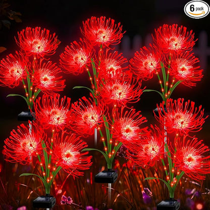 Solar Garden Flower Lights Outdoor, 6 Pack Red Spider Lily with Glowing Stems, Waterproof LED Yard Lawn Pathway Decor, Elegant Patio Garden Decoration, Mother’s Day Gifts for Mom, Grandma, Women