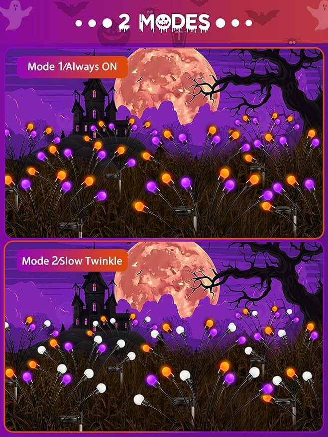Albelt Halloween Decorations Outdoor, 6 Pack Solar Firefly Lights Outdoor, 48 LED Solar Halloween Lights | Lumora