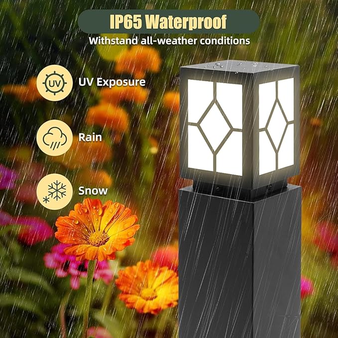 Landscape Path Lights 24" IP65 Waterproof Bollard Lights, Heavy Duty Steel Stable Widened Base E27 Lamp Holder, Modern Outdoor Path Lights Bollard for Lawn, Patio, Courtyard, Driveway, Lozenge 1pack