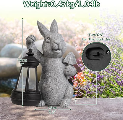 Rabbit Statue Garden Ornaments Art Outdoor Decoration with Solar Powered LED Lights Decor for Patio,Balcony,Yard, Mum Birthday Gifts, Garden Gifts for Women, Chrismtas Gifts for Mom Grandma
