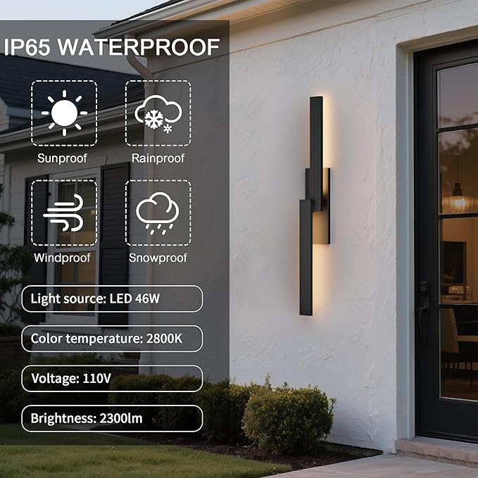 LamQee 39.4" Aluminum Long Outdoor Wall Lights, 3000K 1000LM 20W Integrated LED, Black Modern Exterior Lighting | Lumora