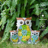 Solar Garden Statue Owl Decor – Cute Owl Family Figurines with LED Succulent Lights, Waterproof Outdoor Yard Art | Lumora
