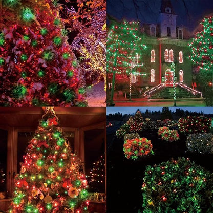 LAMPHOME Red and Green Christmas String Lights,200LED (4pk of 50L) Connectable Waterproof String Lights Green Wire, Xmas Vintage Decorations for Indoor Outdoor Party Yard Garden Decor,Commercial Grade