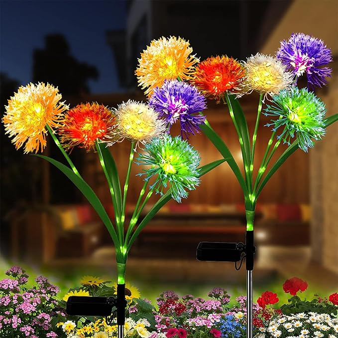2PCS Solar Lights for Outside,Solar Pathway Lights Outdoor 50LED,Solar Dandelion Garden Lights,Onion Solar Lights Gardening Ornaments for Party Christmas Yard Patio Fence Landscape