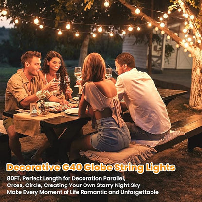 Bosceos 80FT Outdoor G40 LED Globe String Lights Dimmable Waterproof Shatterproof Light Strings with 40 Bulbs Connectable Commercial Hanging Lights for Christmas Patio House Backyard Balcony Party