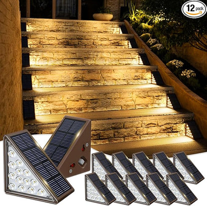 Solar Step Lights for Outside, 12pack Solar Stair Lights Outdoor Waterproof IP67, Deck Step Lights, Outdoor Light Decor for Staircase, Patio, Front Step, Pathway, Front Porch(Warm Brown)