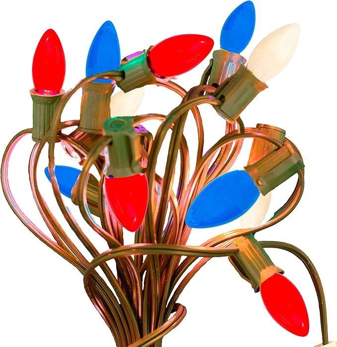 EST. LEE DISPLAY L D 1902 Indoor ＆ Outdoor String Light C7 Ceramic 4TH of July Steady Replacement Bulbs (Solid Red | Lumora