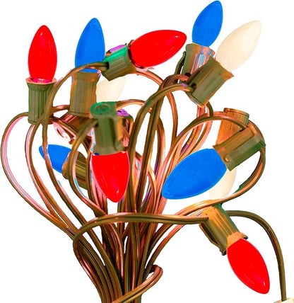 EST. LEE DISPLAY L D 1902 Indoor ＆ Outdoor String Light C7 Ceramic 4TH of July Steady Replacement Bulbs (Solid Red White Blue)