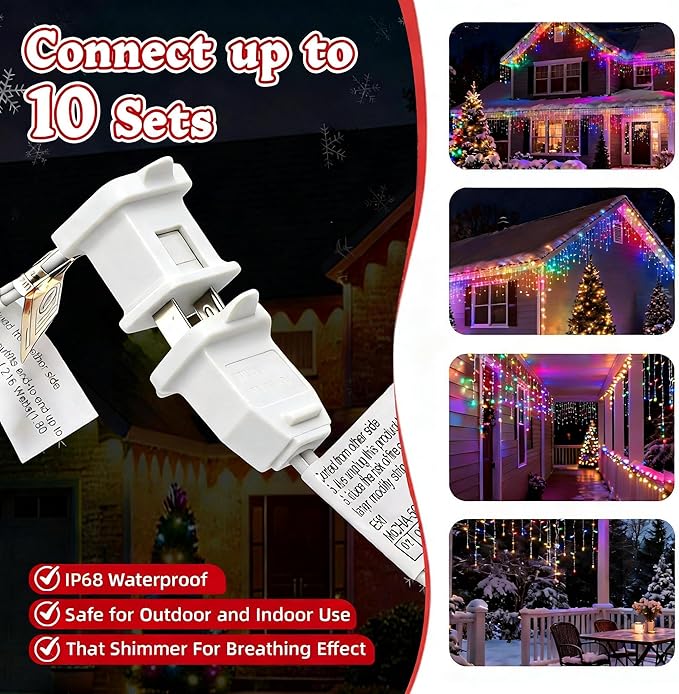 LED Christmas Lights, 100 LED Icicle Lights on 7FT with 4 Inch Spacing - 5MM Wide Angle Red & White & Blue Bulbs, IP68 Waterproof & ETL Certified for Outdoor/Indoor