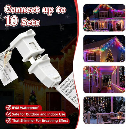 LED Christmas Lights, 100 LED Icicle Lights on 7FT with 4 Inch Spacing - 5MM Wide Angle Red & White & Blue Bulbs, IP68 Waterproof & ETL Certified for Outdoor/Indoor