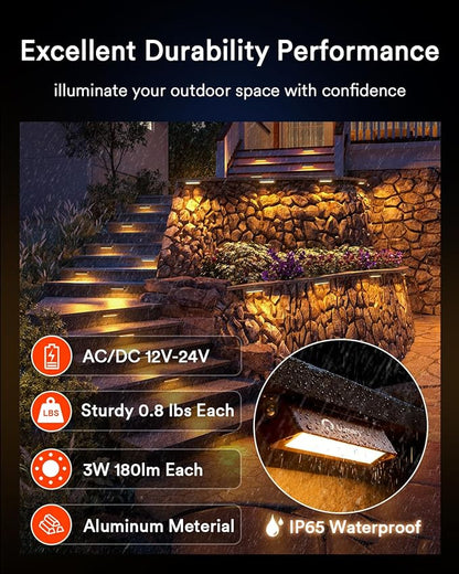 Lumary 8 Pack 12-24V Low Voltage Retaining Wall Lights with Hub, 7 Inch Smart LED Hardscape Paver Lighting, 2200K-6500K RGBCW Color Changing Outdoor Landscape for Step, APP/Remote/Voice Control, Brown