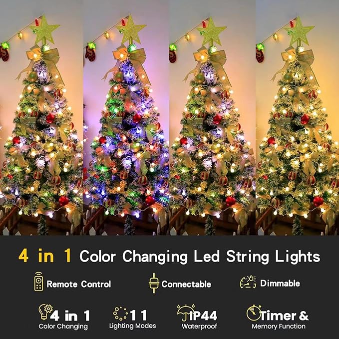 116ft Color Changing String Lights, 200 LED Multicolor & Warm White Globe Lights with Remote, 11 Modes, IP44 | Lumora