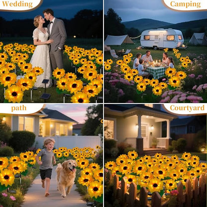 Outdoor Solar Garden Stake Lights,Upgraded LED Solar Powered Light with 3 Sunflower, Waterproof Solar Decorative Lights for Garden, Patio, Backyard (2 Pack 8 Flower)
