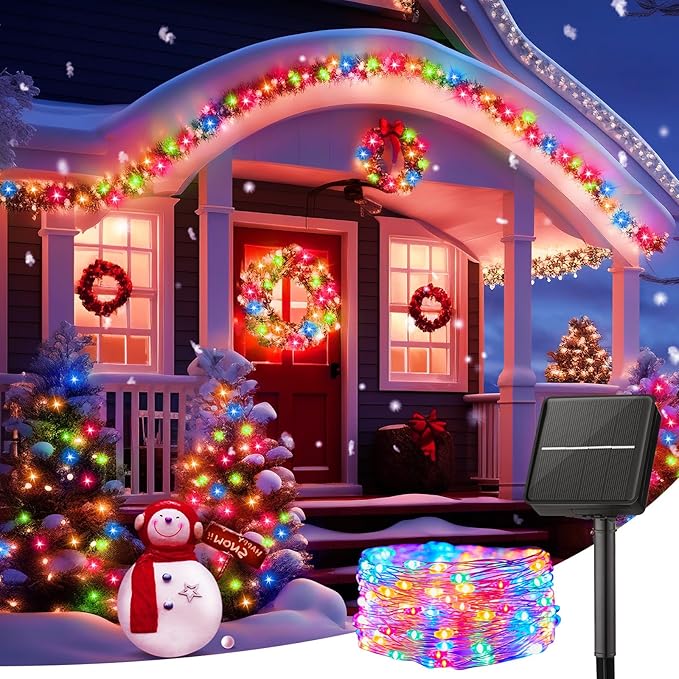 Minetom Solar String Lights for Outside, 33Ft 100 LED Outdoor Solar Fairy Lights, 8 Modes Balcony Lights for Tree | Lumora