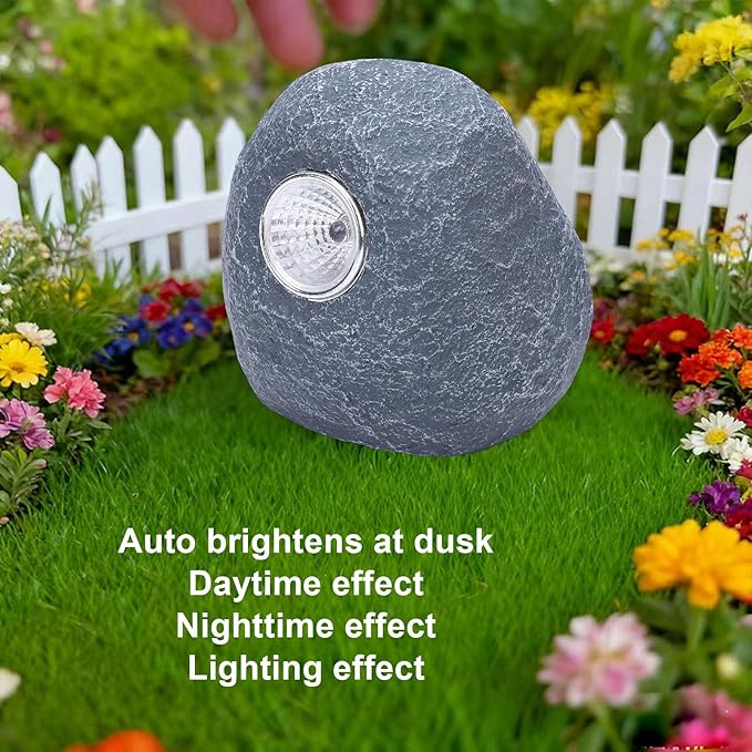 GLOGLOW Solar Garden Rock Lights, Synthetic Adjustable LED Solar Spotlights for Outdoor Pathway and Yard Lighting, Provides Warm Glow and EcoFriendly Ambiance