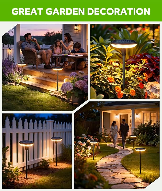 LETMY Solar Pathway Lights Outdoor, 8 Pack Metal Solar Path Lights, Auto On/Off Waterproof Garden Lights for Landscape, Patio, Yard & Driveway