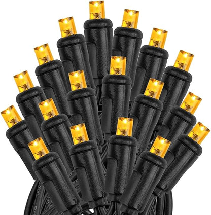 Novelty Lights 25ft Christmas String Lights, 50 Amber/Orange LED Bulbs on Black Wire, 6" Spacing, Connectable Indoor Outdoor Commercial Grade Lighting for Holidays Patio Weddings