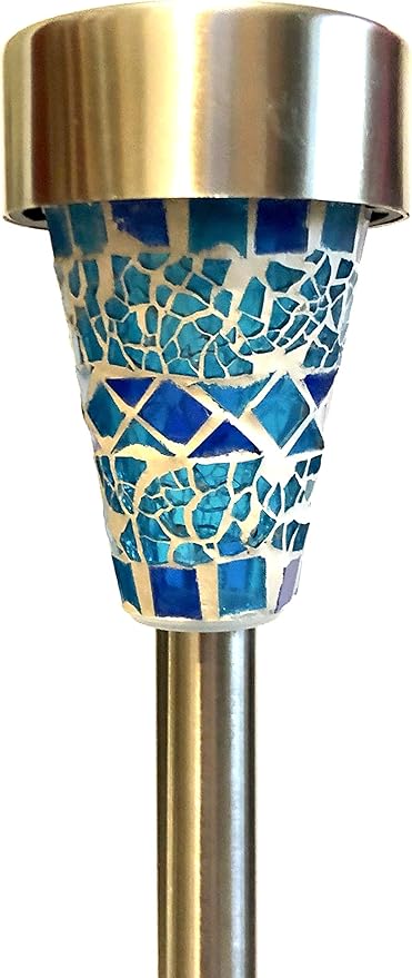 Cole & Bright Solar Mosaic Garden Lights – 6-Pack Outdoor Stake Lights with 360° LED Glow, Stainless Steel, Multi-Color Glass Design