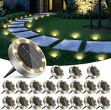 20 Pack Solar Ground Lights Outdoor, 8 LED Mini Flat Solar Disk Lights, IP65 Waterproof Anti-Rust Disc Light | Lumora