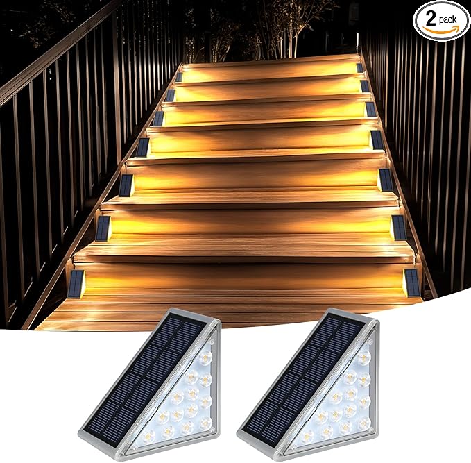 Solar Step Lights for Outside Waterproof IP67, Outdoor Stair Lights 2 Pack, Solar Stair Light Outdoor LED Outdoor Step Light Decor for Deck, Front Step, Patio, Garden Step