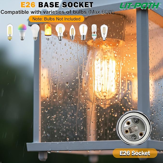 LIT-PaTH Dusk to Dawn Outdoor Wall Lantern, Wall Sconce Waterproof Porch Lighting Fixture, E26 Base, Aluminum | Lumora