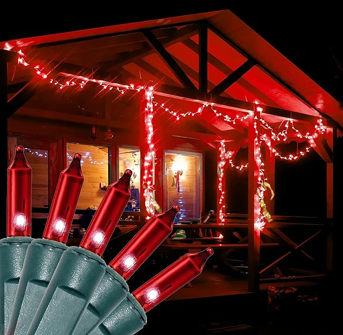 Holiday Essence Red Christmas Lights Green Wire 20.6 Feet Long String Lights Set for Outdoor & Indoor Décor Valentines Day, Wedding, Christmas Trees Lighting Decorations, UL Certified