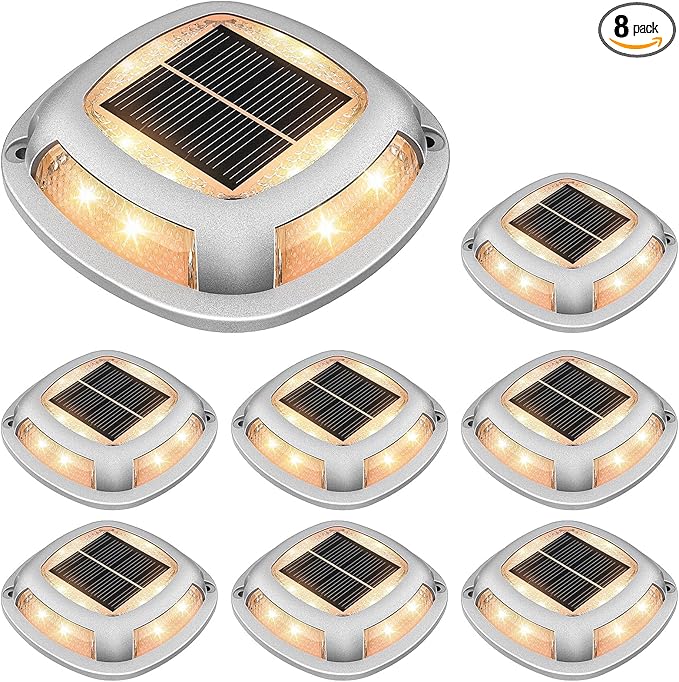 VOLISUN Solar Driveway Lights 8 Pack Waterproof Dock & Deck Marker Lights,2-in-1 Warm White & White LED,IP67 | Lumora