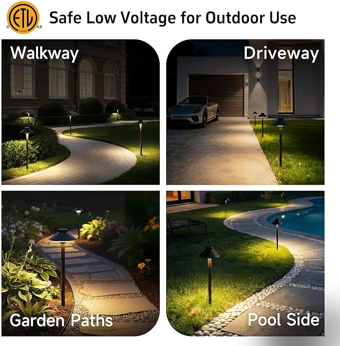Gardenreet Brass Low Voltage Path Lights - 12V LED Landscaping Pathway Light IP65 Waterproof, Wired Walkway | Lumora
