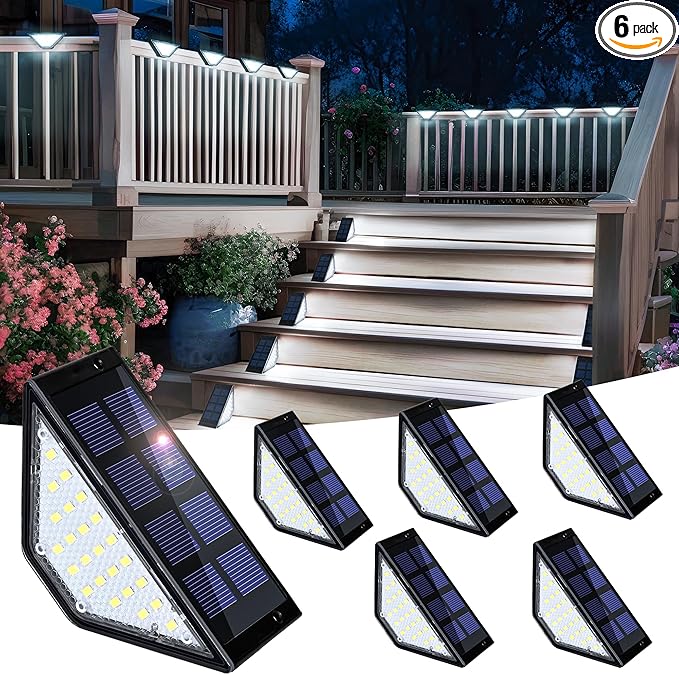 SOLPEX Solar Step Lights for Outside, 24 LEDs Solar Stair Lights Outdoor Waterproof Decor for Porch, Front Door, Stair, Step, Deck, Fence, Balcony, Patio, Wall, Yard, Garden(6 Pack, Cold White)
