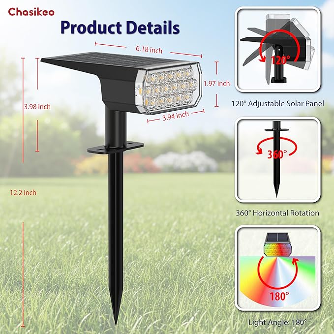 Solar Lights Outdoor Waterproof, LED Solar Spot Lights Outdoor, 7 Color Changing Solar Spotlights, Multicolor RGB | Lumora