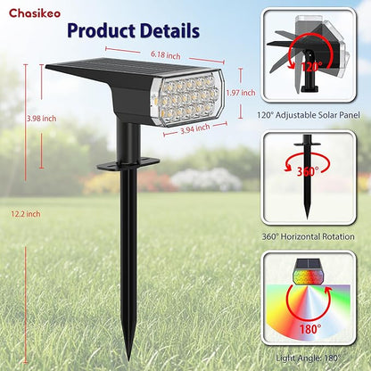 Solar Lights Outdoor Waterproof, LED Solar Spot Lights Outdoor, 7 Color Changing Solar Spotlights, Multicolor RGB Dusk-to-Dawn Uplights for Garden Landscape, Yard, IP65, Auto On/Off