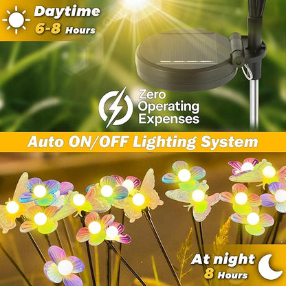 Solar Garden Butterfly Lights 2 Pack 12 LED Solar Swaying Flower Lights Waterproof Firefly Lighting Outdoor for Garden Patio Yard Pathway Flower Bed Decoration
