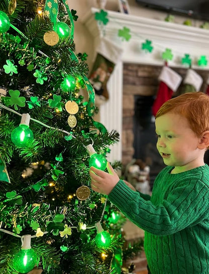 25FT G40 LED Outdoor Globe String Lights, Outdoor St. Patrick's Day Decorations Lights with 27 Shatterproof Clear Green Bulbs, Hanging Patio Lights Waterproof for Irish-themed Party Backyard Garden