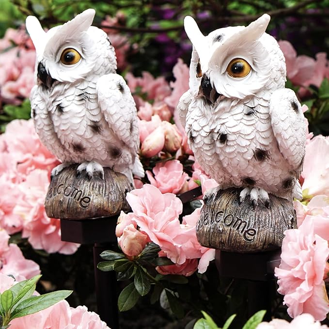 SmilingTown Solar Garden Lights Resin Warm White LED Figure Waterproof Decorations with Stake for Outdoor Yard Pathway Outside Patio Lawn Decor 2 Pack (Owl)