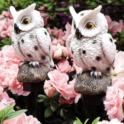 SmilingTown Solar Garden Lights Resin Warm White LED Figure Waterproof Decorations with Stake for Outdoor Yard Pathway Outside Patio Lawn Decor 2 Pack (Owl)
