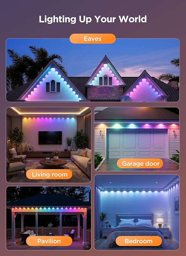 Permanent Outdoor Lights, 200FT with 128 Smart LED Lights, DIY Scene Mode, IP68 Waterproof Christmas Light for | Lumora