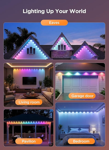 Permanent Outdoor Lights, 100FT 64 Bulbs RGB LED Outdoor String Lights, DIY Scene Mode, IP68 Waterproof Christmas Lights for Daily Decor, House Roof, Holiday Decorations, Outside
