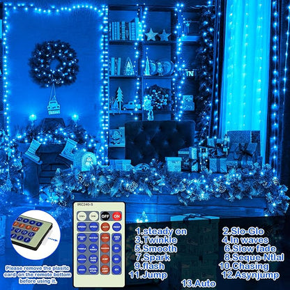 Decute 500LED 164FT Fairy String Lights Halloween Lights Silver Wire with Remote, Firefly Starry Light for DIY Christmas Tree Costume Wedding Party Table Centerpiece Decor Blue
