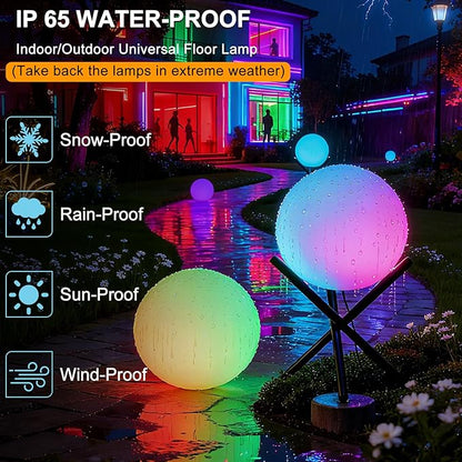 Lightdot 12-Inch RGB+CW Smart Globe Floor Lamp, Corner LED Ball Light with Remote Control, 10W 2700K-6500K Multiple Color Changing, Waterproof Glowing Orb Light for Indoor Outdoor Lighting Decors
