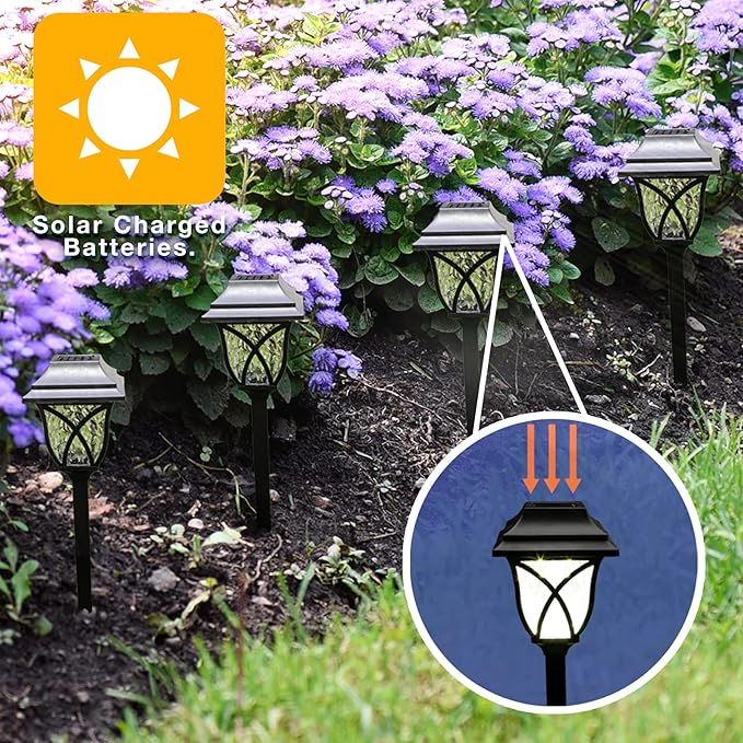 Crosslight Solar Powered Pathway Lights (6 Pack) - Collin Outdoor LED Lights, Waterproof for Garden, Yard, Patio, Lawn, Walkway - Decorative Ground Stake Lighting | White