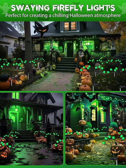 Albelt Halloween Decorations Outdoor, 6 Pack Solar Firefly Lights Outdoor, 48 LED Solar Halloween Lights, Waterproof Swaying Garden Light (Sway by Wind) for Outside Yard Patio Pathway Decor (Green)