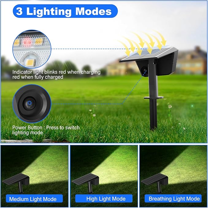 Solar Spot Lights Outdoor, IP65 Waterproof 44 LED Landscape Spotlights, Solar Powered Spotlight with Auto On/Off and 3 Lighting Modes for Outside Garden Decor, 4 Pack (Cool White)