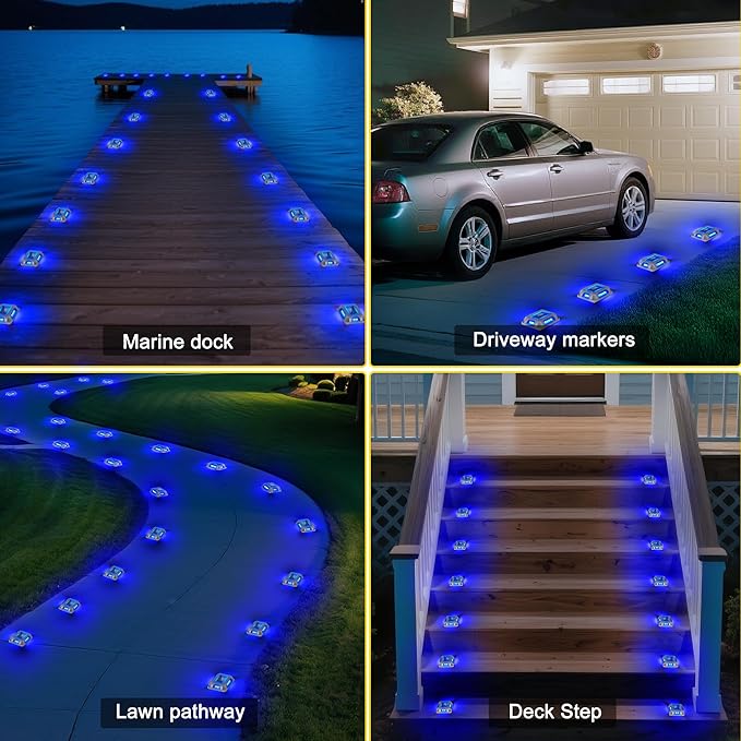 T-SUN Solar Deck Lights, Waterproof 1200mAh Driveway Lights Solar Powered Outdoor 12 LED Aluminum Driveway Dock Lighting Step Light for Sidewalk Garden Pathway Stair Ground Yard -24 Pack